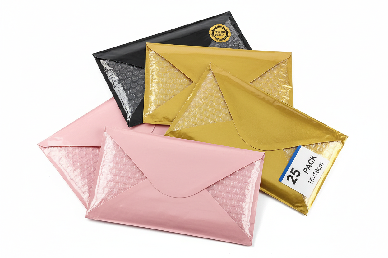 Bubble Padded 25pc 15*18cm blcl,gole,pink